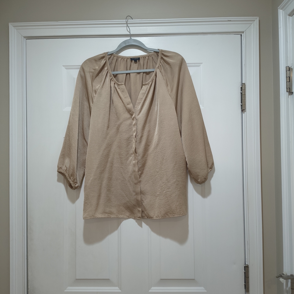Talbots Button Satin Tan Blouse Size 14